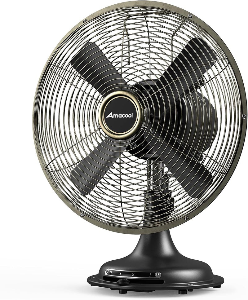 AMACOOL Oscillating Vintage Fan, All Metal 8" Retro Table Top Fan, Adjustable Head Tilt, Quiet 3 Speeds Plug-In Desk Fan for Bedroom Home Office & Kitchen - Image 1